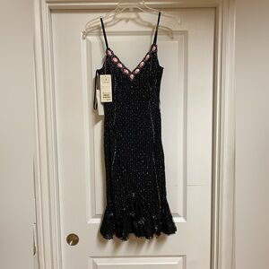 Nordstrom 100% Silk Black Dress with Pink Accents